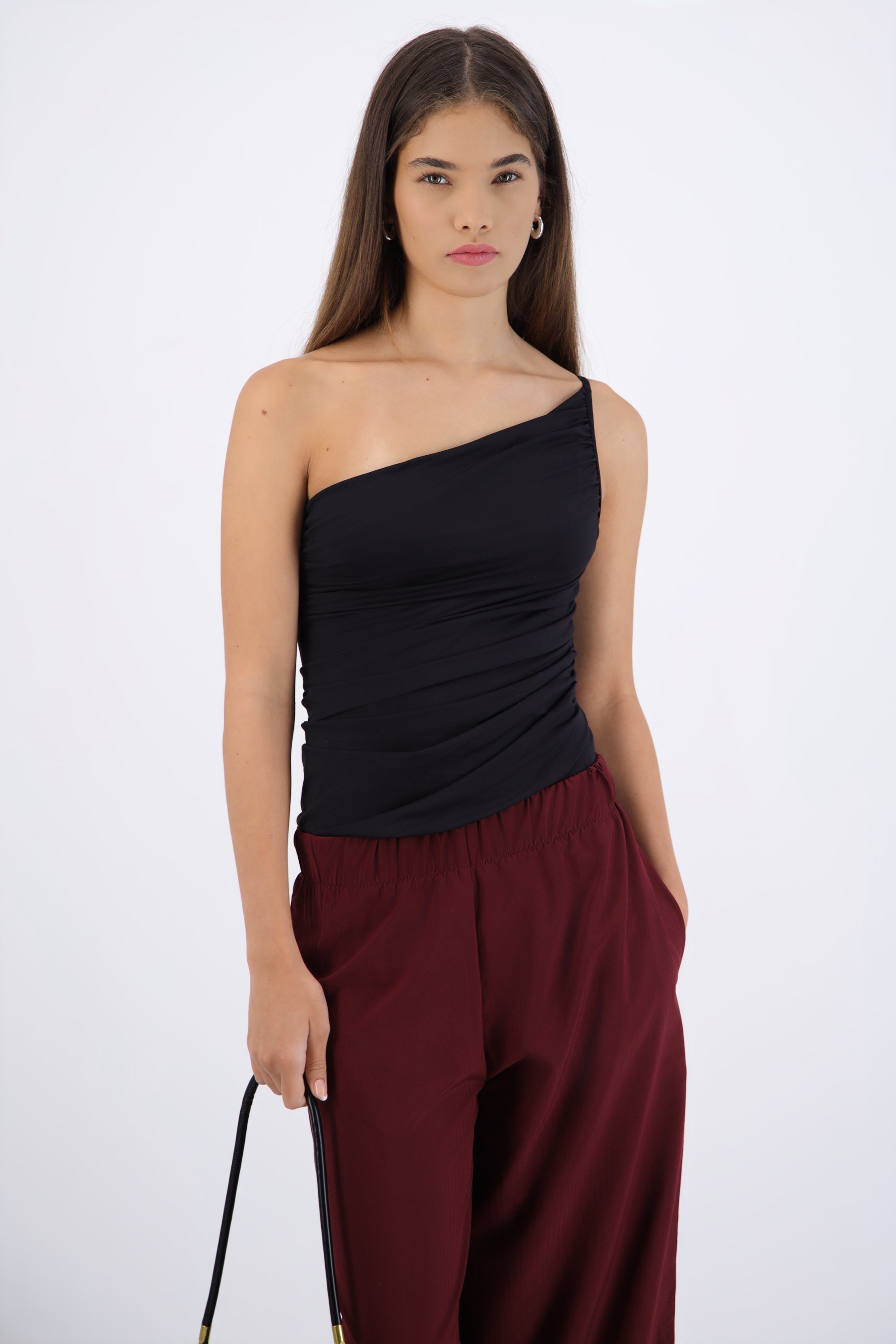 Bodysuit one shoulder drapeado NEGRO