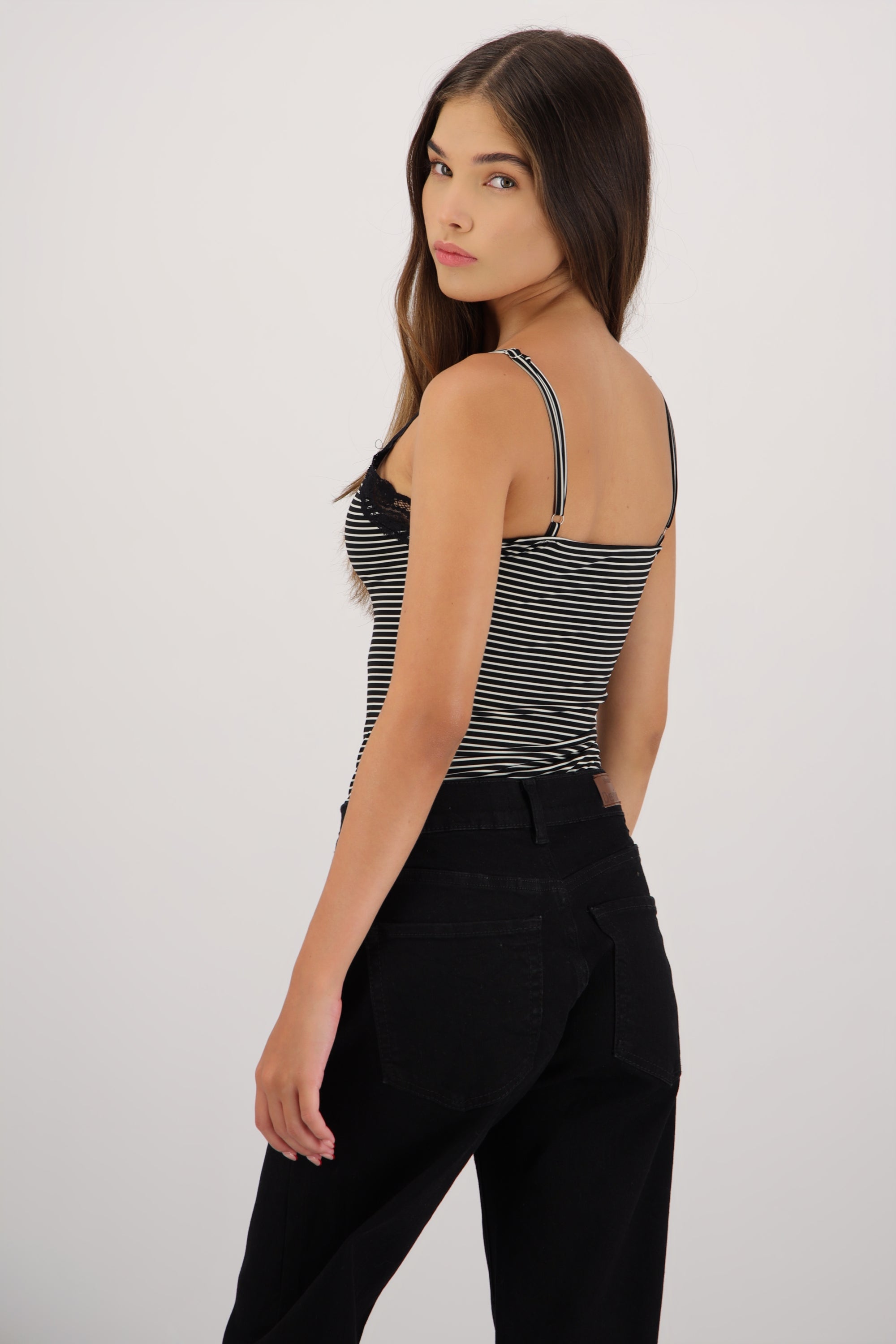 Bodysuit de rayas detalle encaje NEGRO COMBO