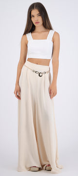 Pantalón amplio liso detalle cinturón