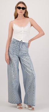 Jeans wide leg full estoperoles