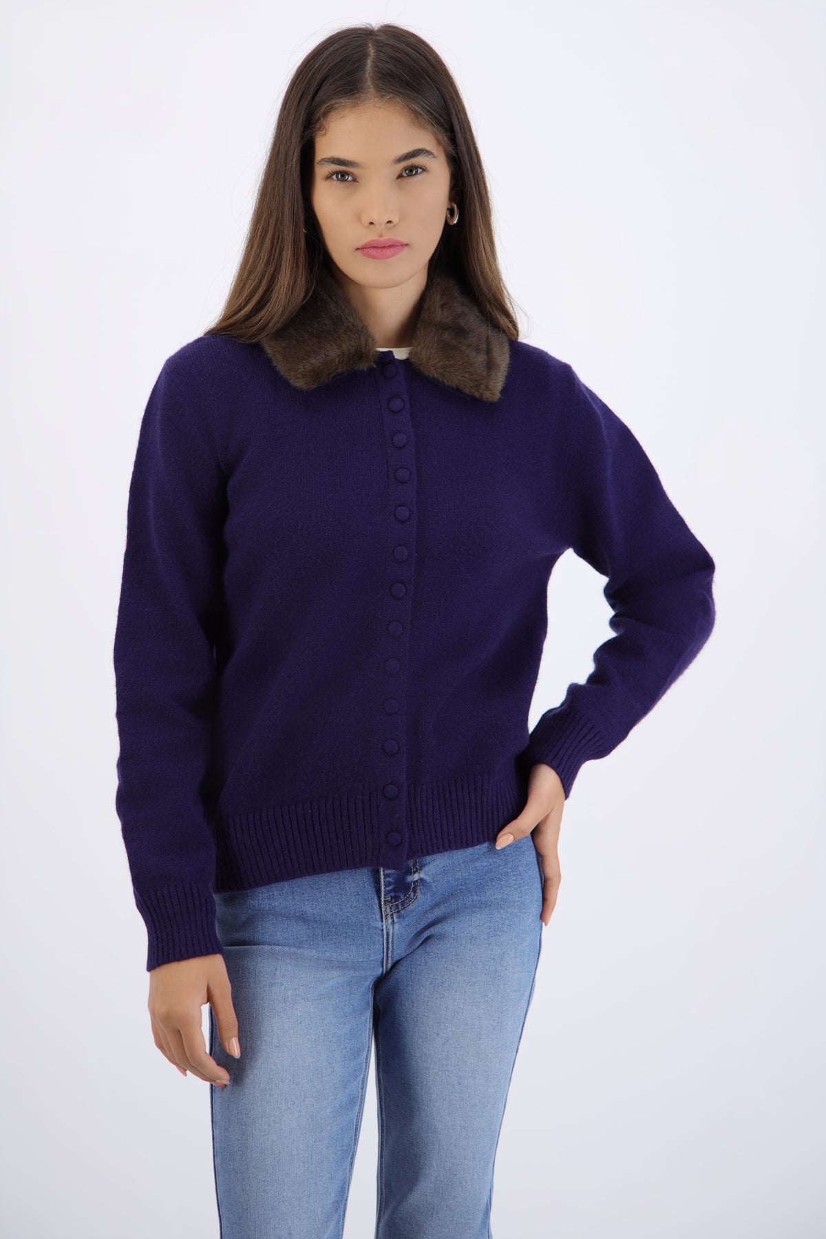 Cárdigan botones cuello fur AZUL MARINO