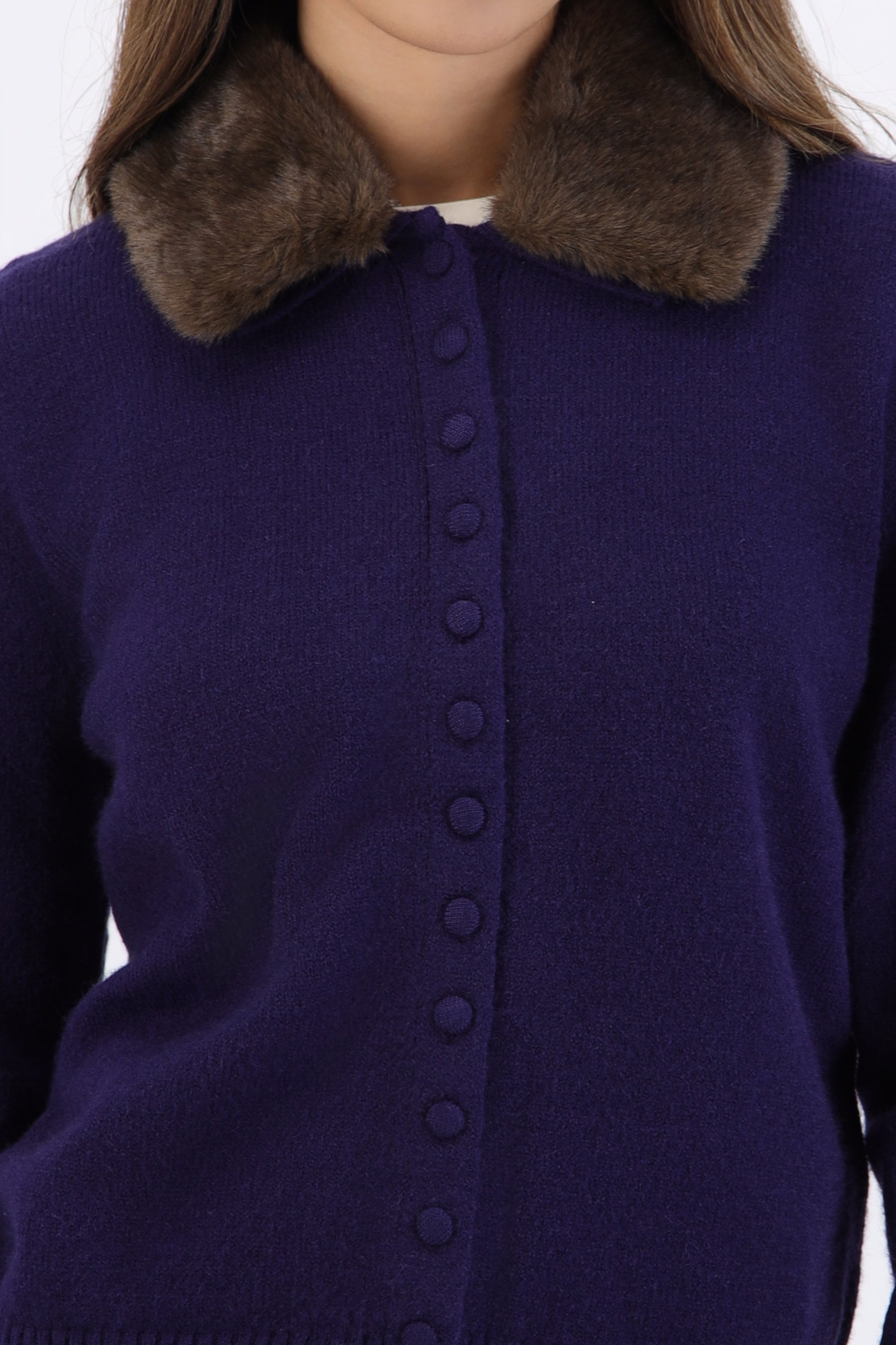 Cárdigan botones cuello fur AZUL MARINO