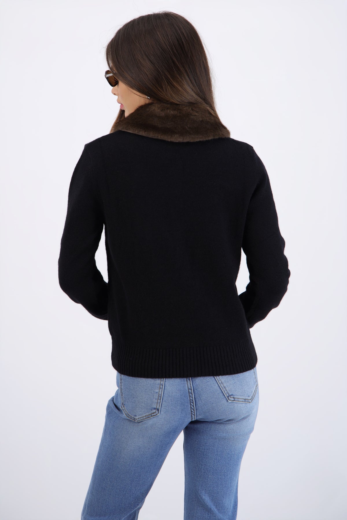 Cárdigan botones cuello fur NEGRO