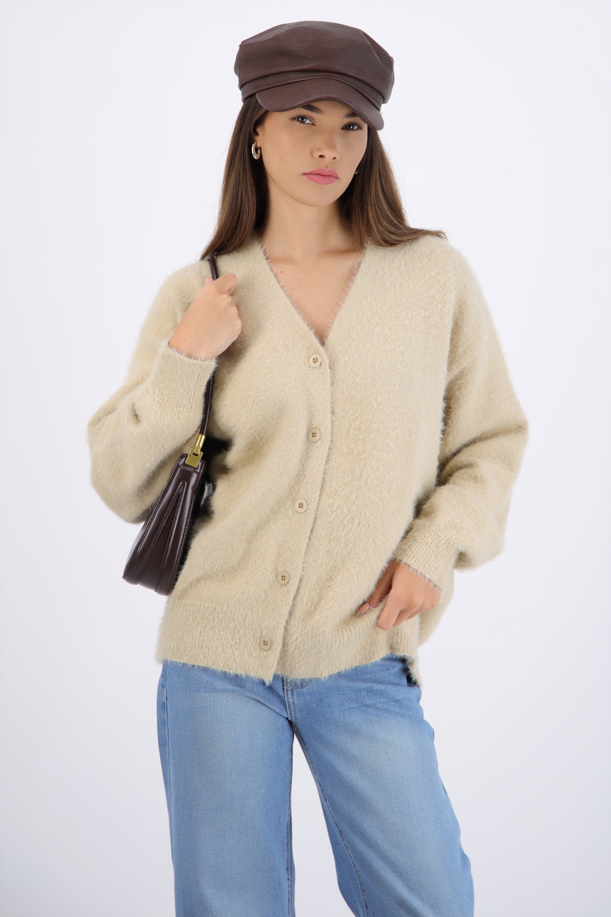 Cárdigan oversize suave BEIGE