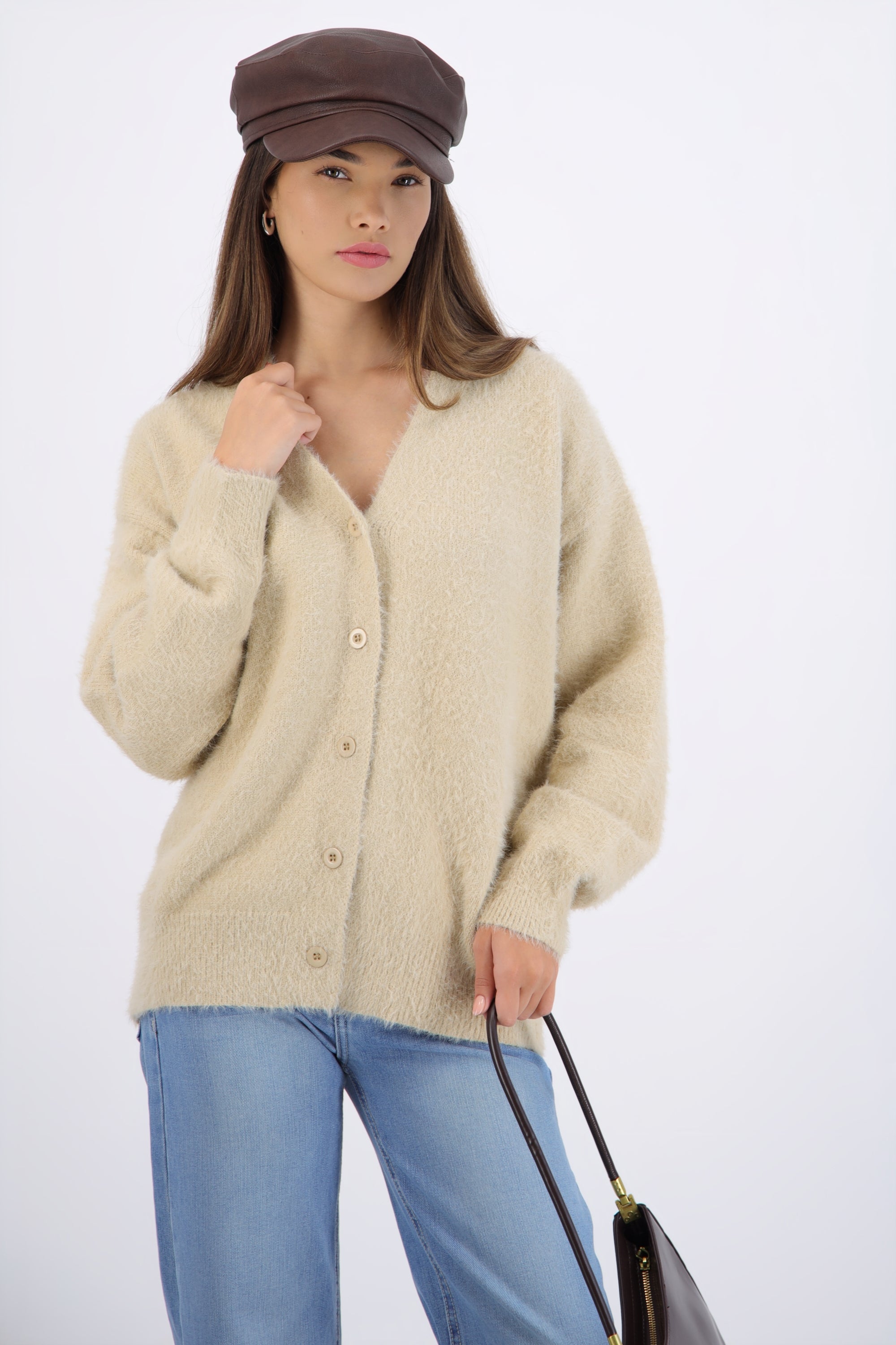 Cárdigan oversize suave BEIGE