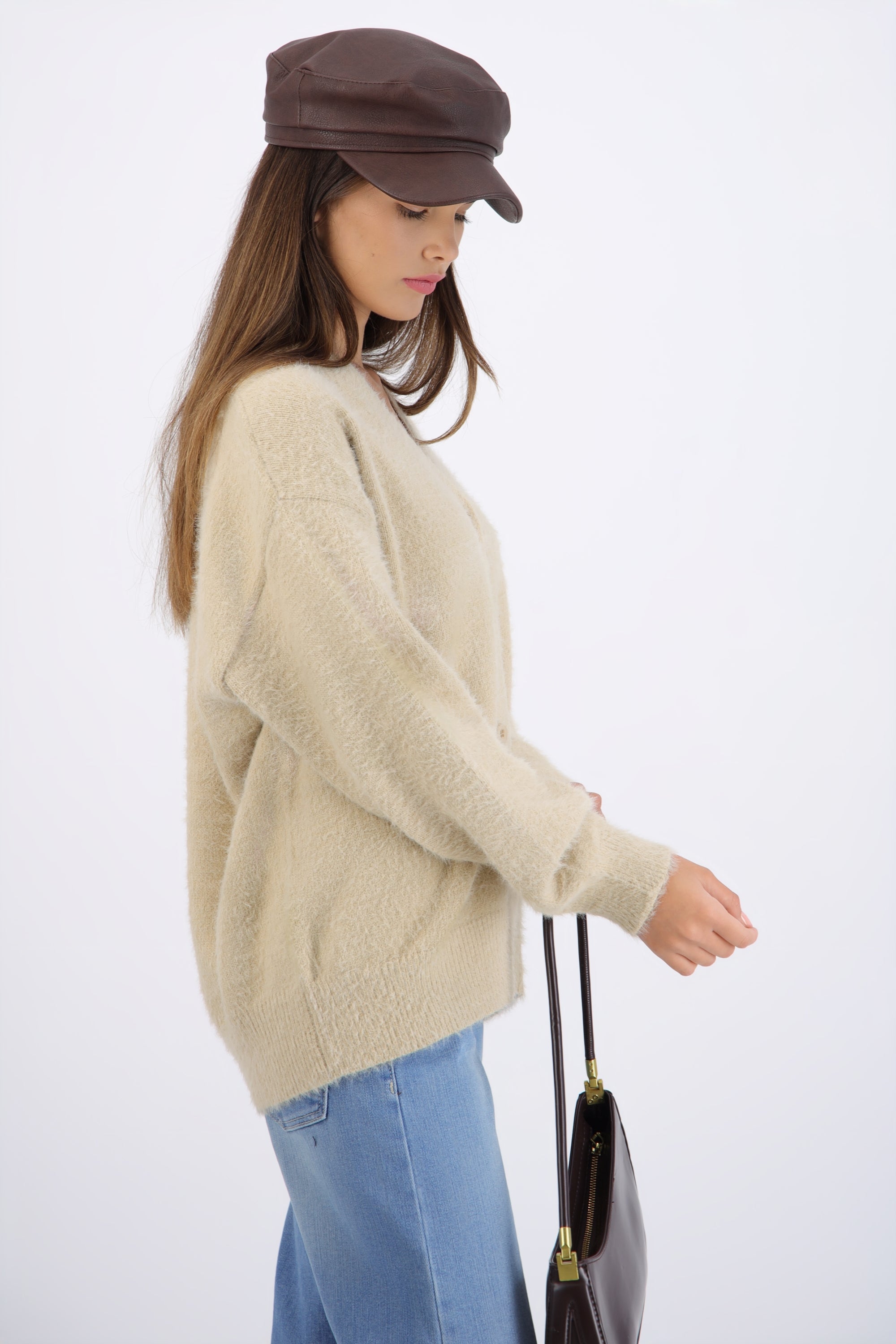 Cárdigan oversize suave BEIGE