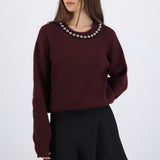 Suéter cuello redondo perlas