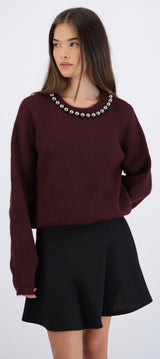 Suéter cuello redondo perlas