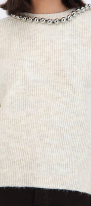 Suéter cuello redondo perlas