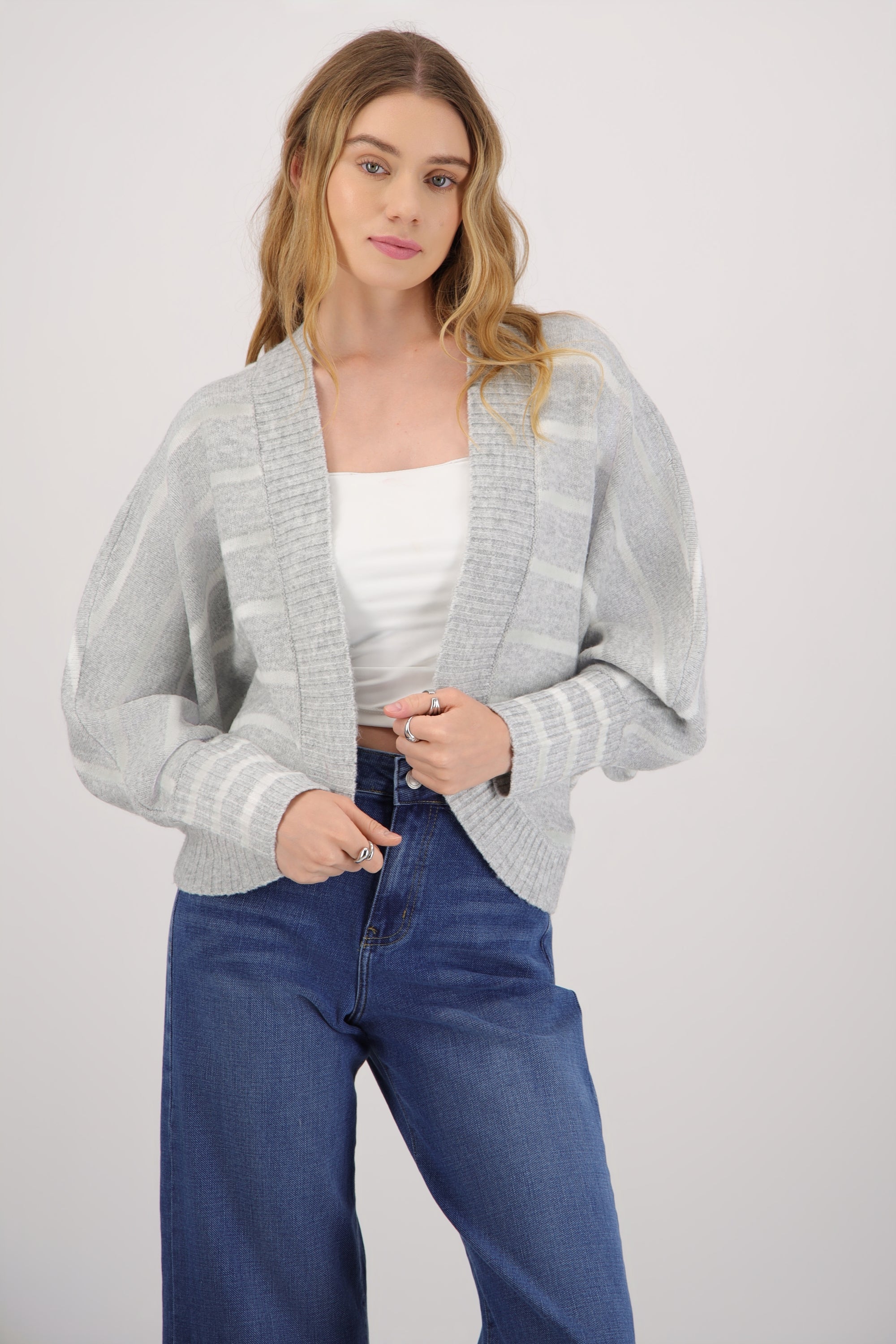 Cardigan tejido rayas GRIS JASPE