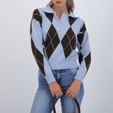 Suéter cuello polo rombos