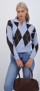 Suéter cuello polo rombos