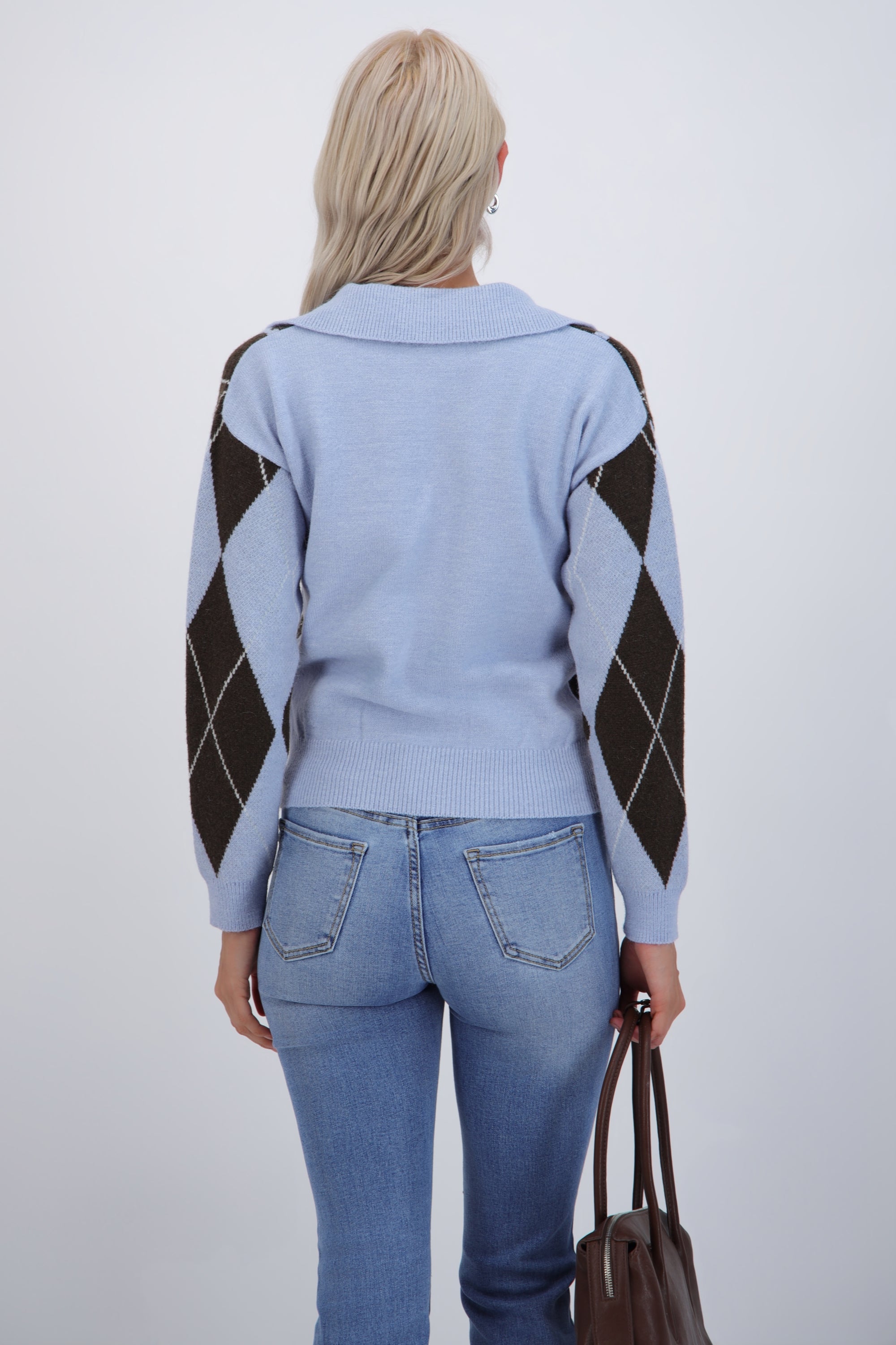 Suéter cuello polo rombos AZUL COMBO