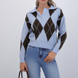 Suéter cuello polo rombos