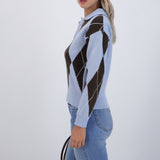 Suéter cuello polo rombos