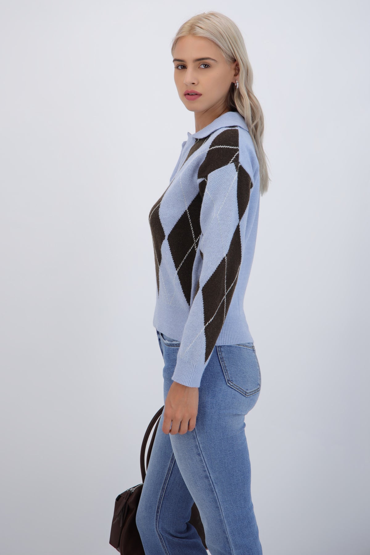 Suéter cuello polo rombos AZUL COMBO