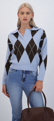 Suéter cuello polo rombos