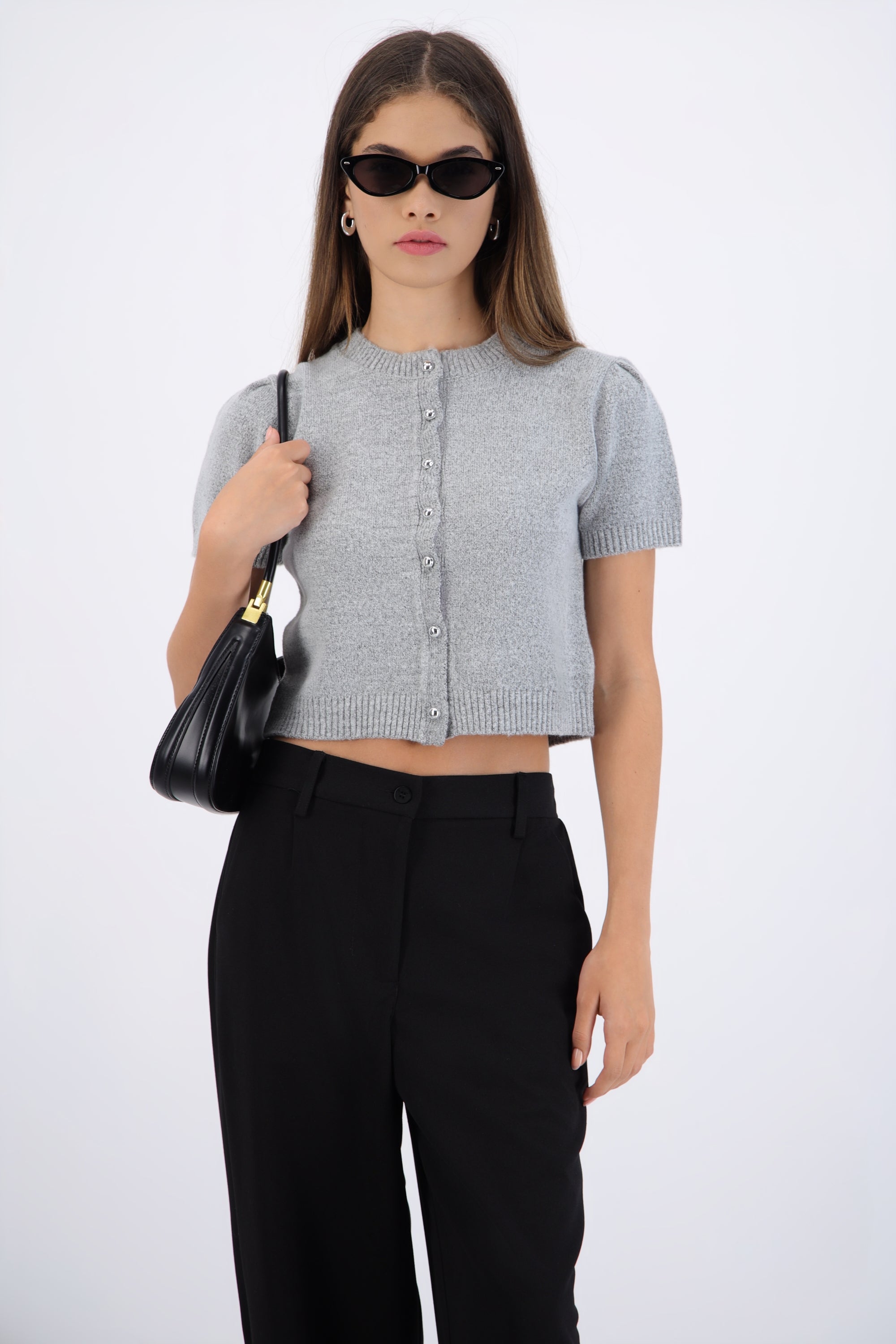 Top manga corta tejido GRIS JASPE