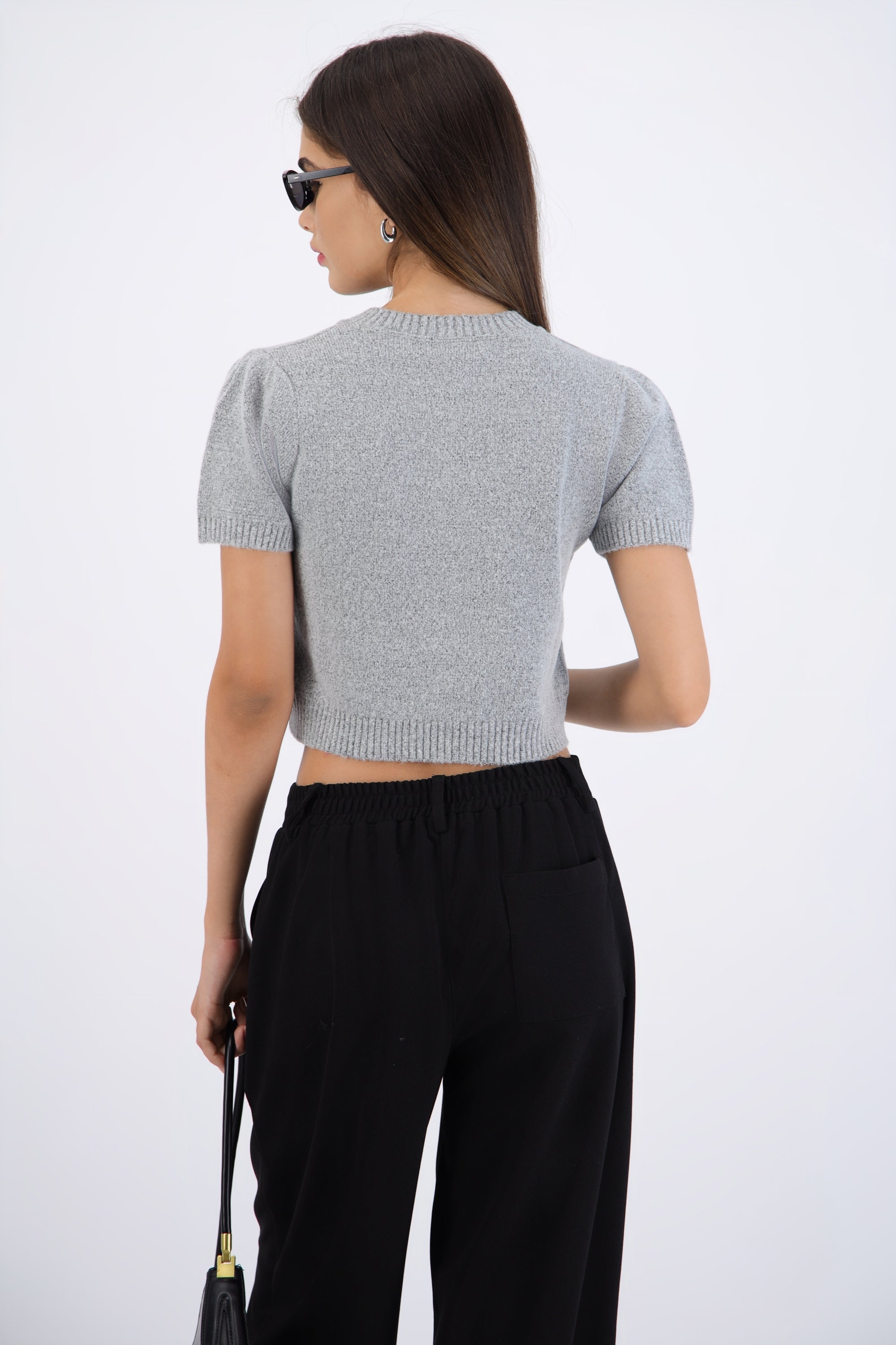 Top manga corta tejido GRIS JASPE