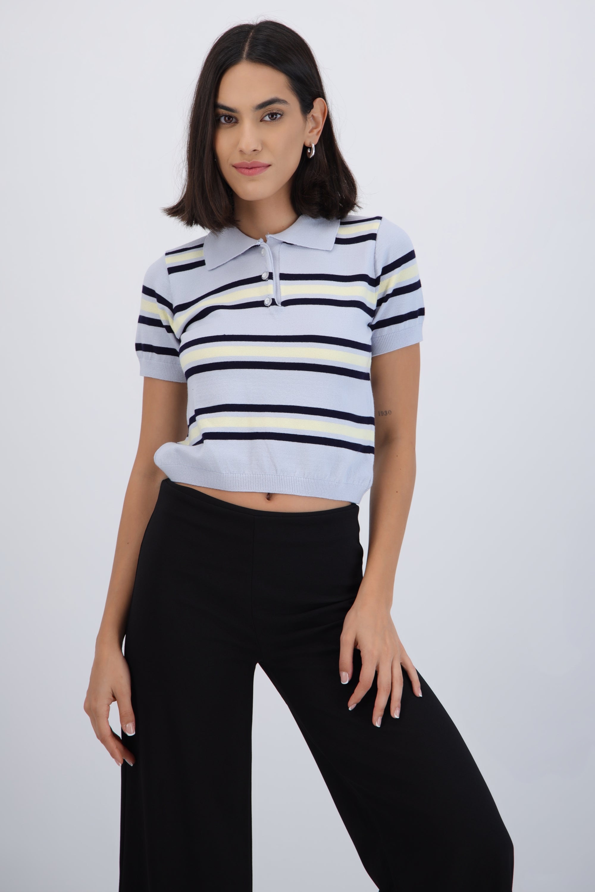 Top de manga corta rayas AZUL COMBO