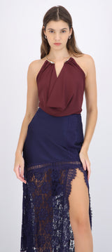 Bodysuit escote cascada detalle collar
