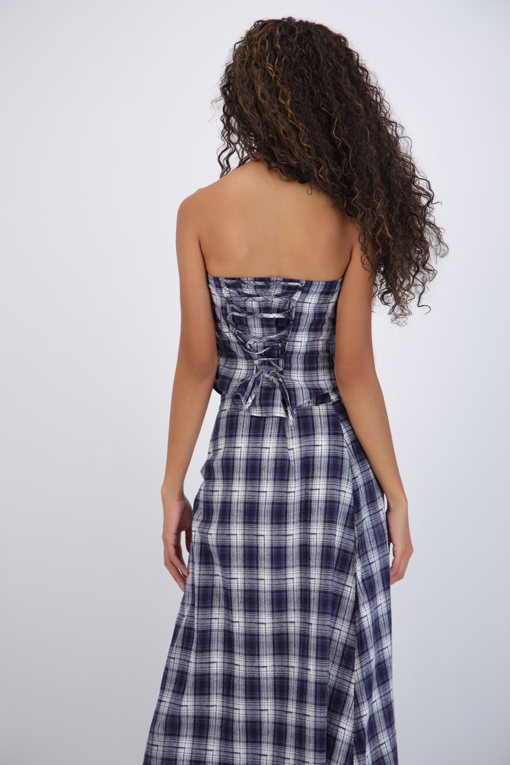 Top strapless cuadros detalle amarre
