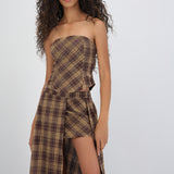 Top strapless cuadros detalle amarre