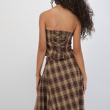 Top strapless cuadros detalle amarre