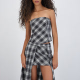 Top strapless cuadros detalle amarre