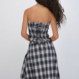 Top strapless cuadros detalle amarre