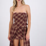 Top strapless cuadros detalle amarre