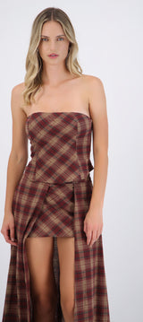 Top strapless cuadros detalle amarre