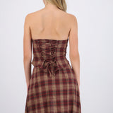Top strapless cuadros detalle amarre