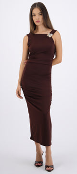 Vestido maxi detalle fruncido lateral
