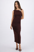 Vestido maxi detalle fruncido lateral