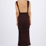 Vestido maxi detalle fruncido lateral