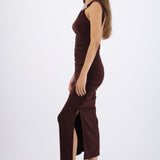 Vestido maxi detalle fruncido lateral