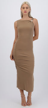 Vestido maxi detalle fruncido lateral