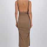 Vestido maxi detalle fruncido lateral