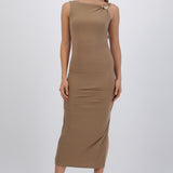 Vestido maxi detalle fruncido lateral
