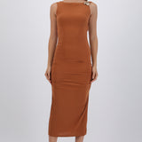Vestido maxi detalle fruncido lateral
