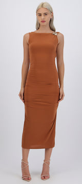 Vestido maxi detalle fruncido lateral
