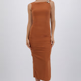 Vestido maxi detalle fruncido lateral
