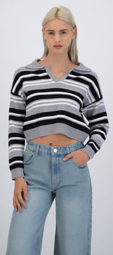 Suéter cuello polo rayas combo