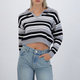 Suéter cuello polo rayas combo