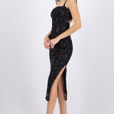 Vestido mesh con detalle en brillos