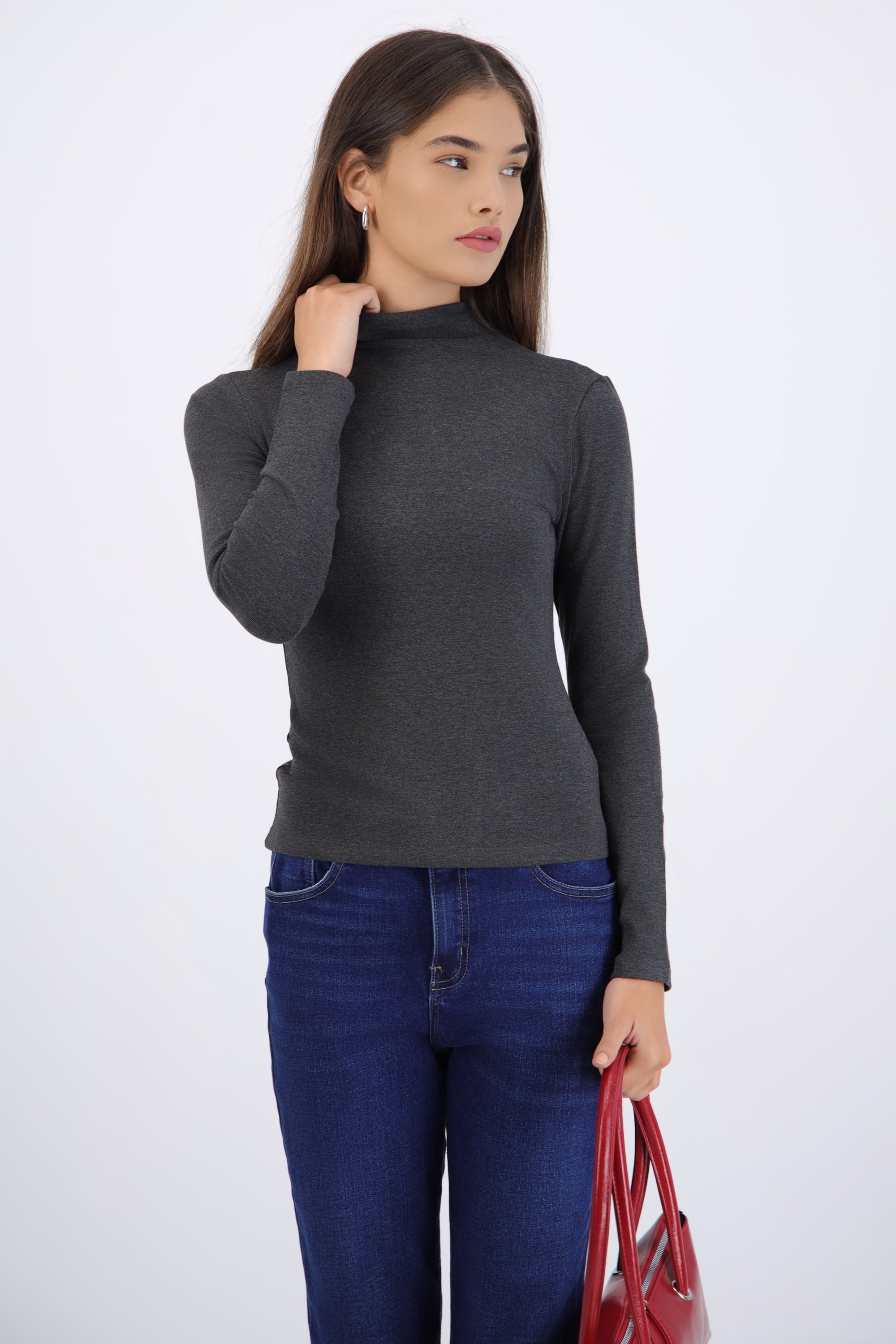 Top manga larga cuello alto GRIS