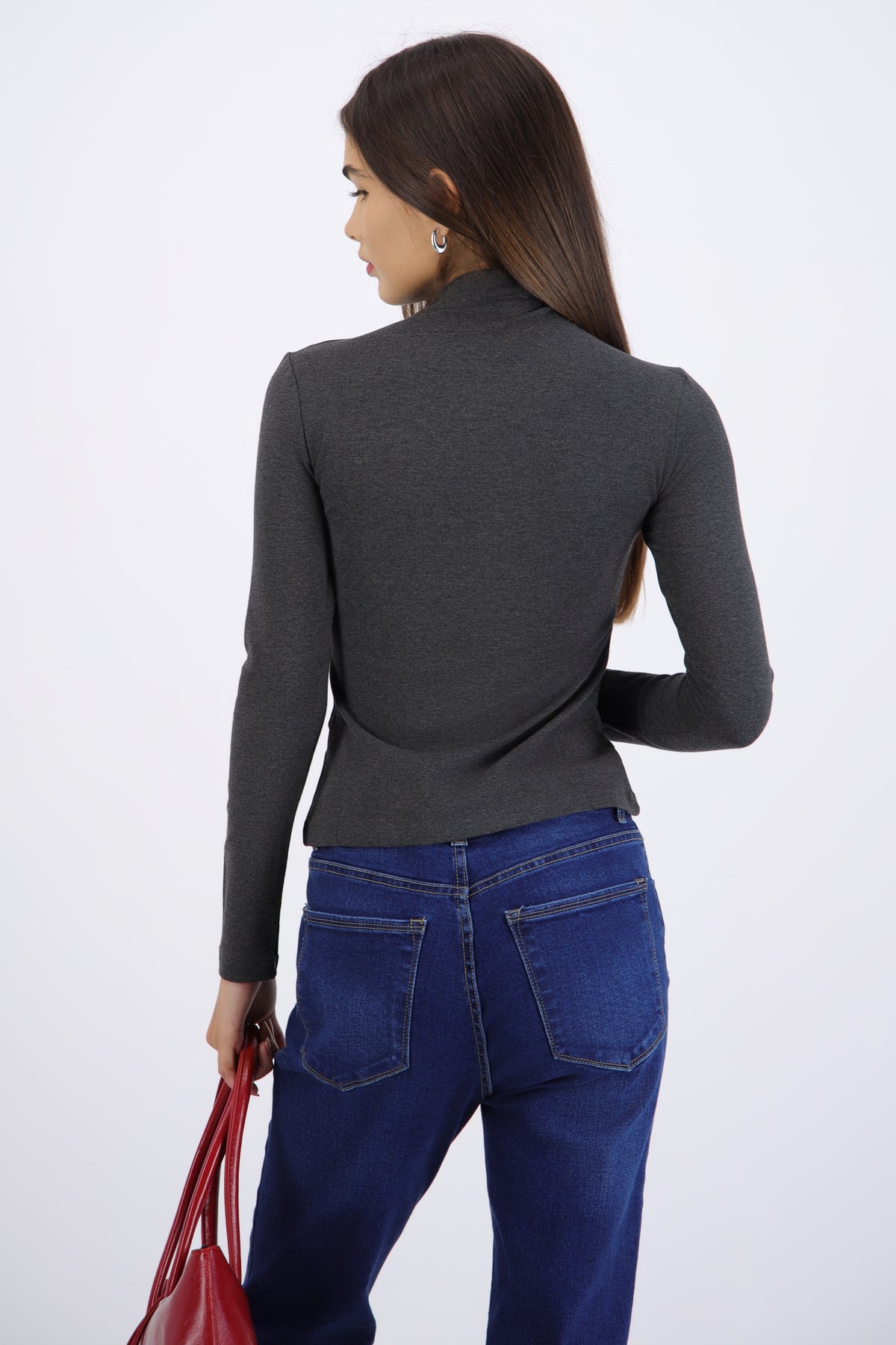 Top manga larga cuello alto GRIS