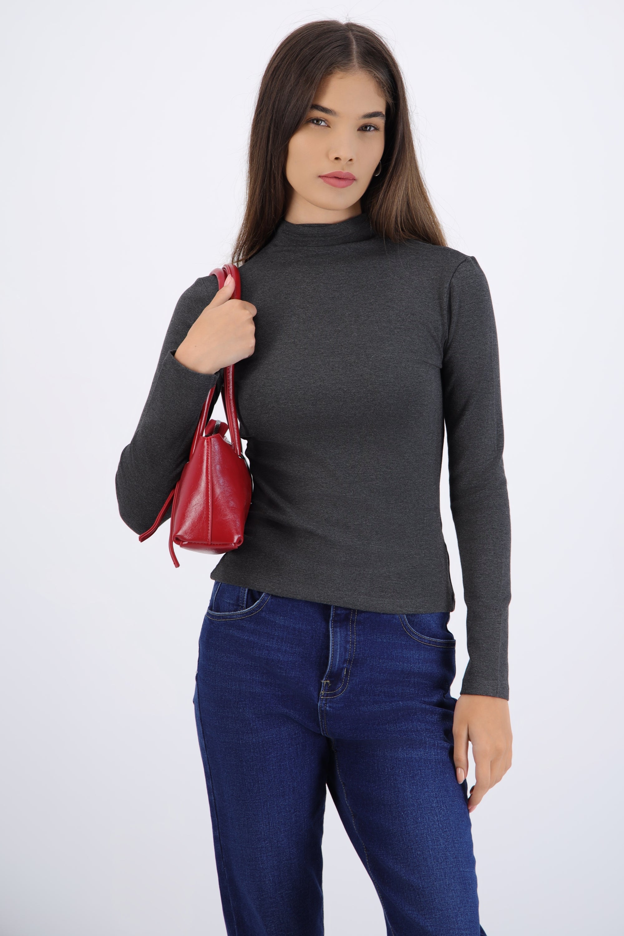 Top manga larga cuello alto GRIS