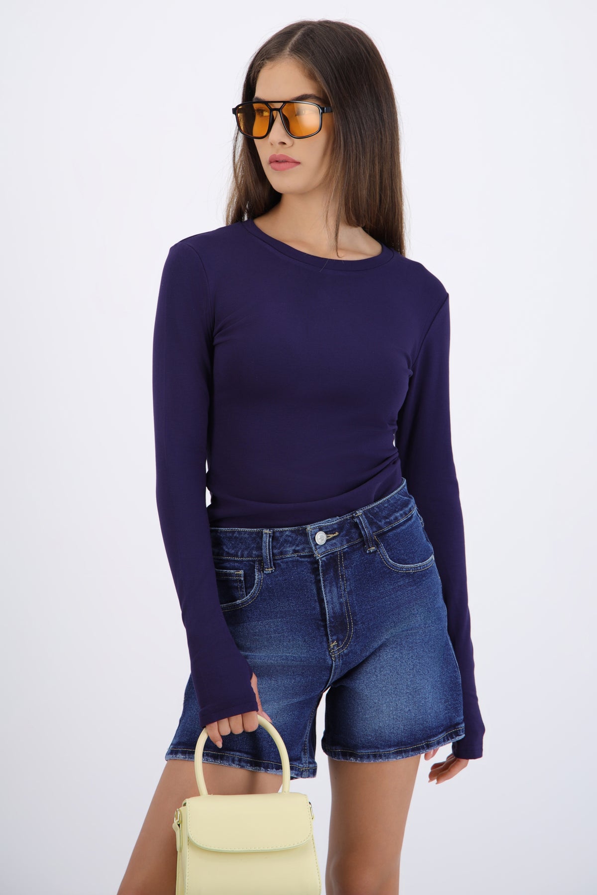 Top manga larga cuello redondo AZUL MARINO